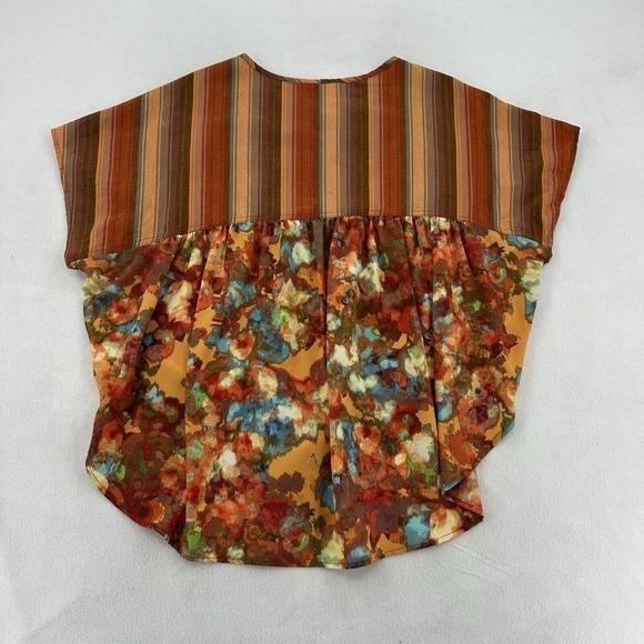 Ivy Jane Womens Mixed Media Floral Stripe Tie Front Top Multi Color M Hippie - Picture 3 of 8